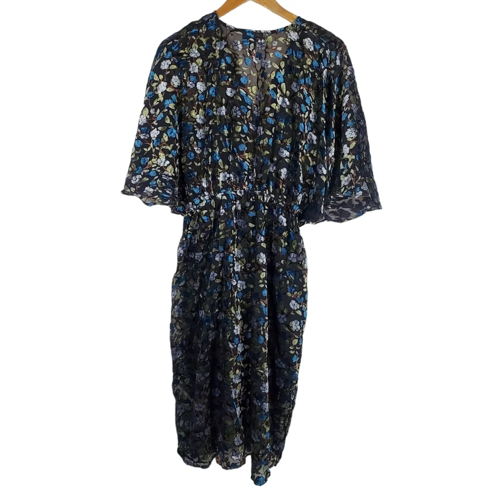 NEW Modcloth Dramatic Depths Velvet Dress Sz L Black Floral $119 Sheath Batwing